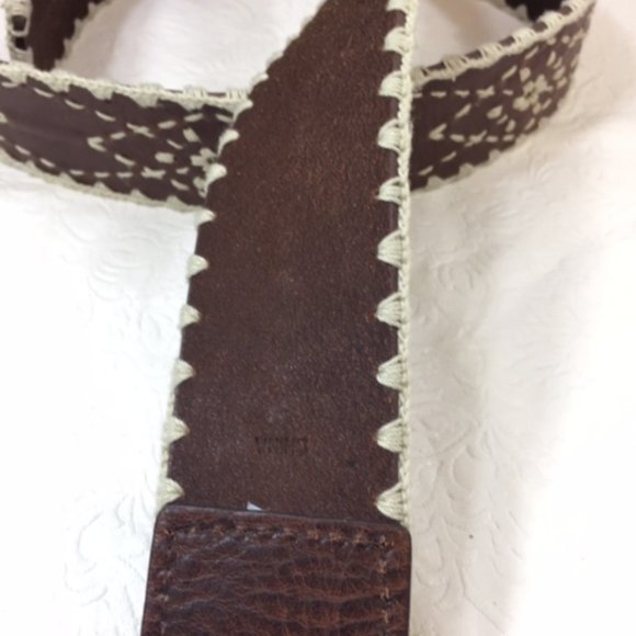 Michael Kors Brown Leather Stitched Floral Belt Wide XLG main image 4